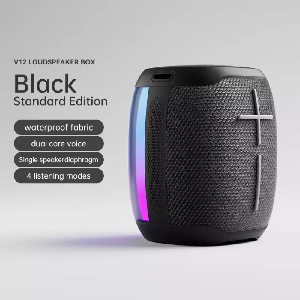 Bluetooth-Lautsprecher LED Leuchtender tragbarer kabelloser Sanag V12S Pro transparenter Kunststoffrückseite - Schwarz