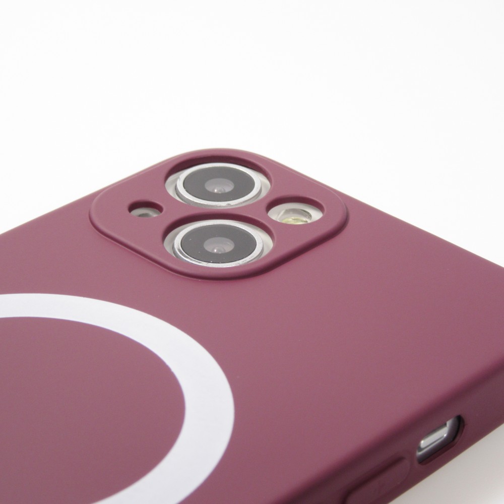 iPhone 15 Case Hülle - Soft-Shell silikon cover mit MagSafe und Kameraschutz - Bordeaux