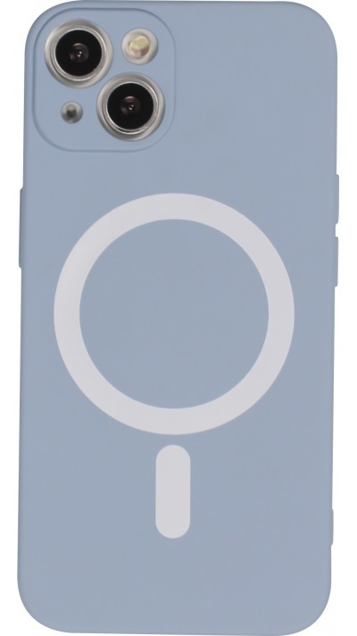 iPhone 15 Plus Case Hülle - Soft-Shell silikon cover mit MagSafe und Kameraschutz - Blau grau