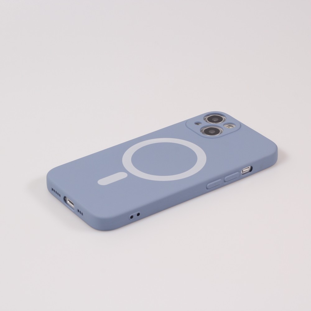 iPhone 15 Case Hülle - Soft-Shell silikon cover mit MagSafe und Kameraschutz - Blau grau