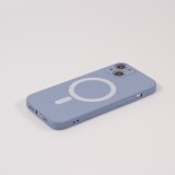 iPhone 15 Case Hülle - Soft-Shell silikon cover mit MagSafe und Kameraschutz - Blau grau