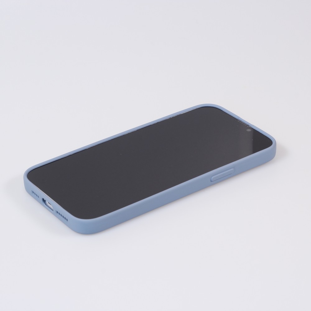 iPhone 15 Case Hülle - Soft-Shell silikon cover mit MagSafe und Kameraschutz - Blau grau