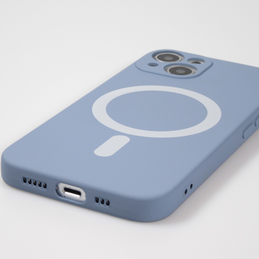 iPhone 15 Case Hülle - Soft-Shell silikon cover mit MagSafe und Kameraschutz - Blau grau
