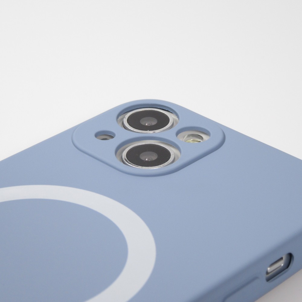 iPhone 15 Case Hülle - Soft-Shell silikon cover mit MagSafe und Kameraschutz - Blau grau
