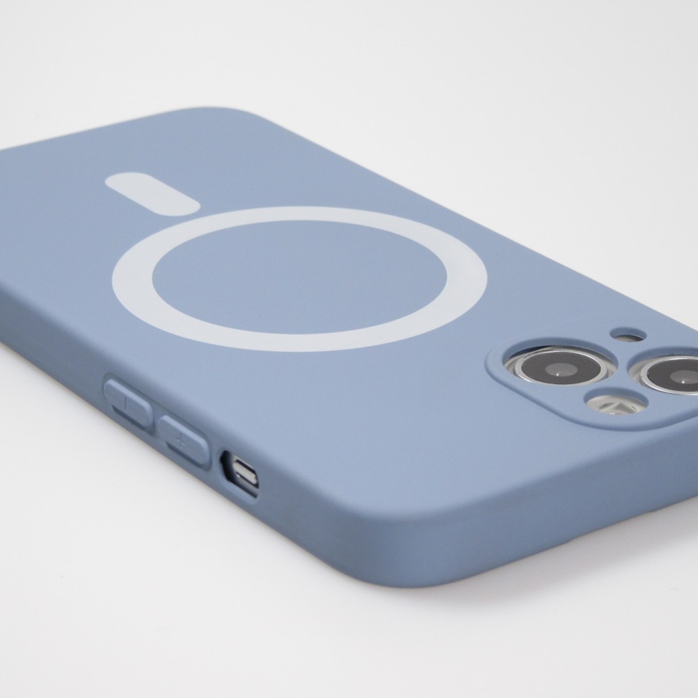 iPhone 15 Case Hülle - Soft-Shell silikon cover mit MagSafe und Kameraschutz - Blau grau