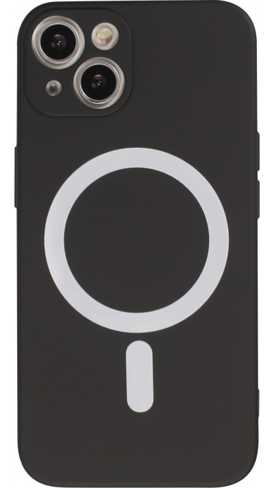 iPhone 15 Case Hülle - Soft-Shell silikon cover mit MagSafe und Kameraschutz - Schwarz