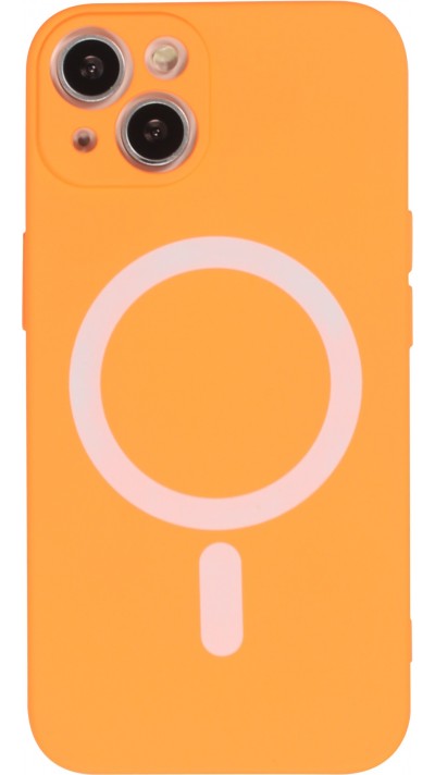 iPhone 15 Case Hülle - Soft-Shell silikon cover mit MagSafe und Kameraschutz - Orange