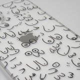 iPhone 13 Pro Max Case Hülle - Transparentes Silikon Cover funny Cartoon Brüste Tattoo - Transparent