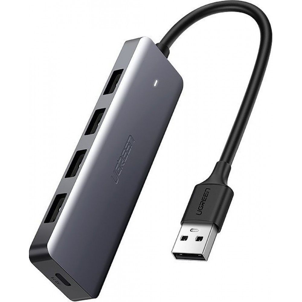 Ugreen USB Hub 4x USB3.2 High Performance schnellübertragung 5Gbps mit Micro USB Power Anschluss - Grau