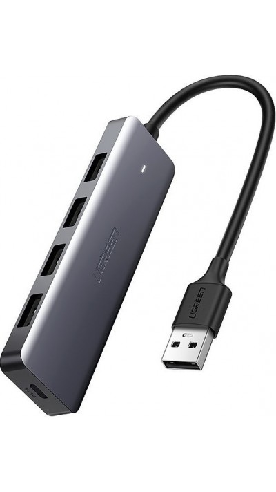 Ugreen USB Hub 4x USB3.2 High Performance schnellübertragung 5Gbps mit Micro USB Power Anschluss - Grau