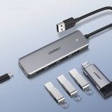 Ugreen USB Hub 4x USB3.2 High Performance schnellübertragung 5Gbps mit Micro USB Power Anschluss - Grau