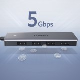Ugreen USB Hub 4x USB3.2 High Performance schnellübertragung 5Gbps mit Micro USB Power Anschluss - Grau