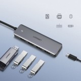 Ugreen USB Hub 4x USB3.2 High Performance schnellübertragung 5Gbps mit Micro USB Power Anschluss - Grau
