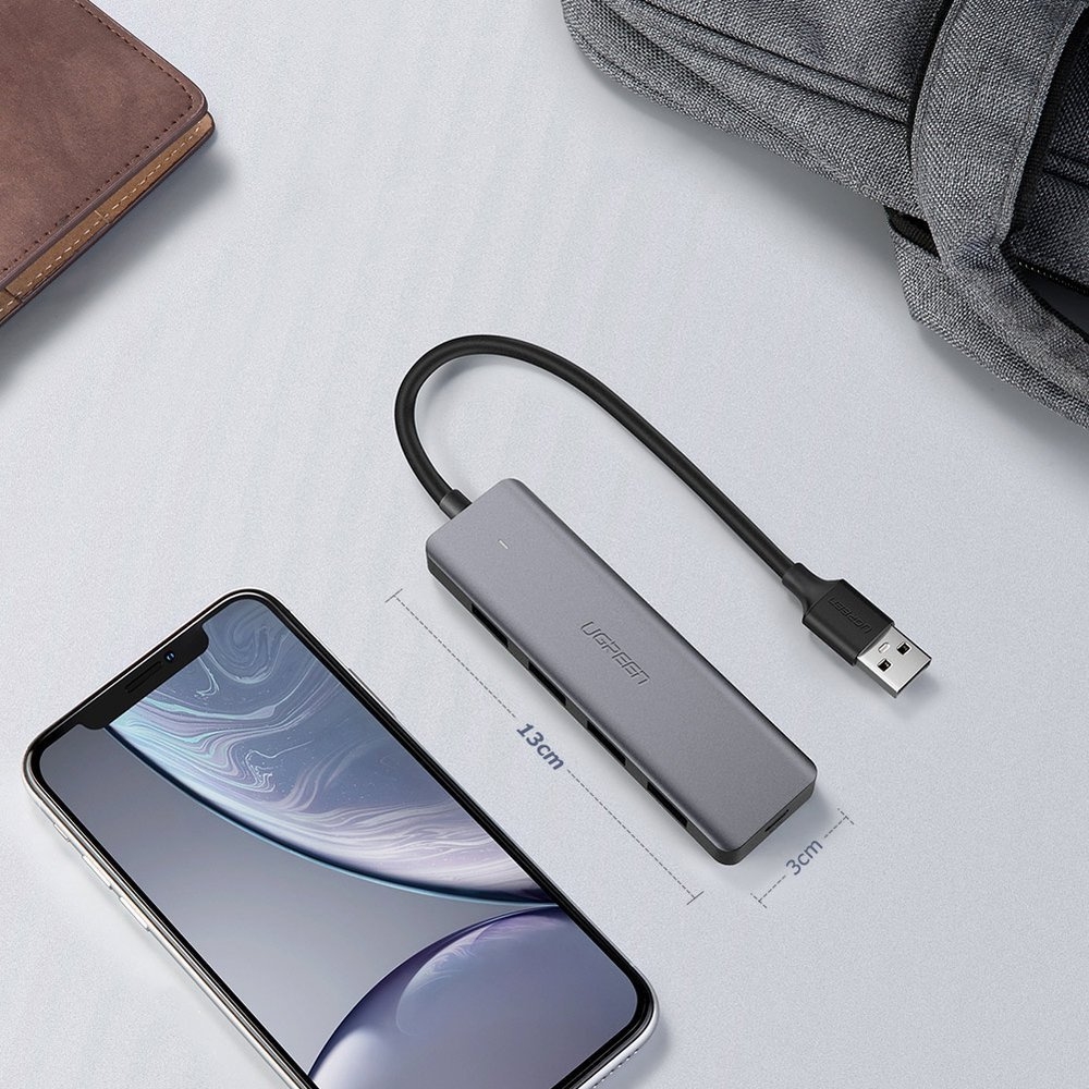 Ugreen USB Hub 4x USB3.2 High Performance schnellübertragung 5Gbps mit Micro USB Power Anschluss - Grau