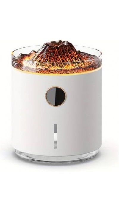 Luftbefeuchter Vulkan Flame Aroma Diffusor mit Digitalanzeige & LED Flamme - Weiss