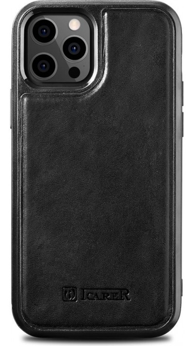 iPhone 12 Pro Max Case Hülle - ICARER Echtes Leder Oil Wax Premium - Schwarz