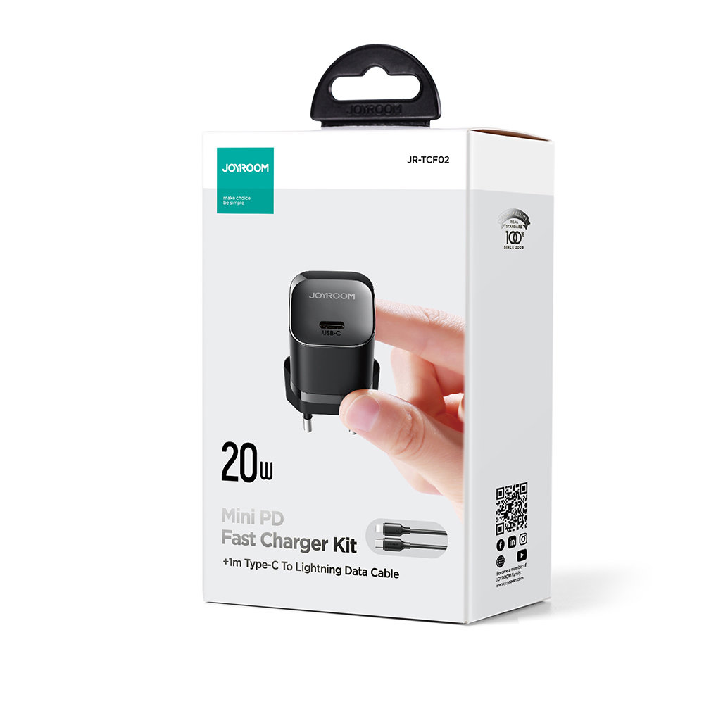 JOYROOM Mini chargeur USB-C 20W PowerDelivery fast charger + câble de charge USB-C vers Lightning - Noir
