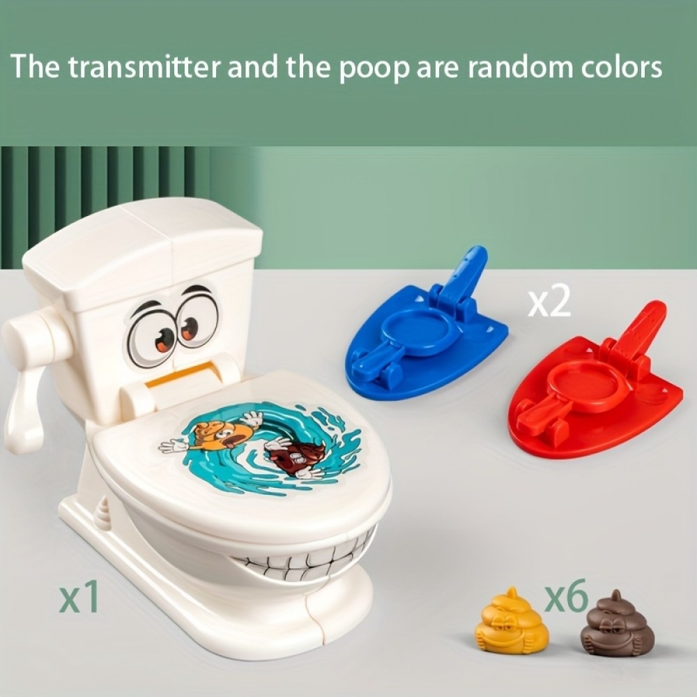 Lustiges Toilettenschiessen Spielset mit Cartoon-Toilette 2 Launcher 6 Plastik-Kotfiguren Kinderparty Spiel