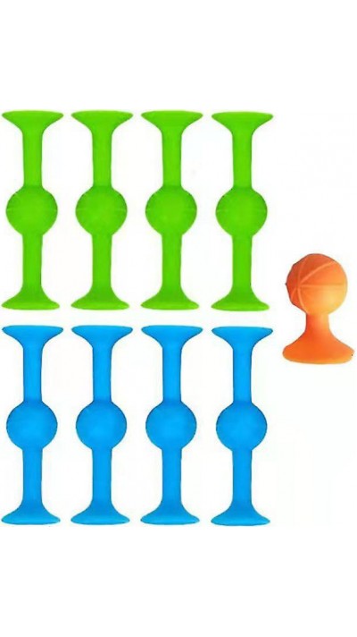 Jeu de fléchettes de table en silicone deux couleurs avec ventouse pour surfaces plates (9 pièces) - Bleu/vert