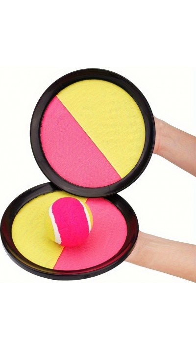 Velcro Haftscheiben Spielset mit Fangball für Kinder und Erwachsene (2 Scheiben und 1 Ball) - Rosa/Gelb