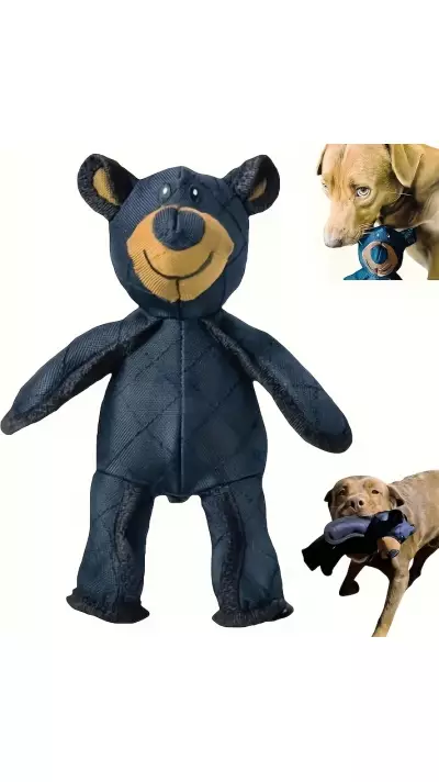 Robustes Hundespielzeug unzerstörbar Bären aus strapazierfähigem Stoff - Blau