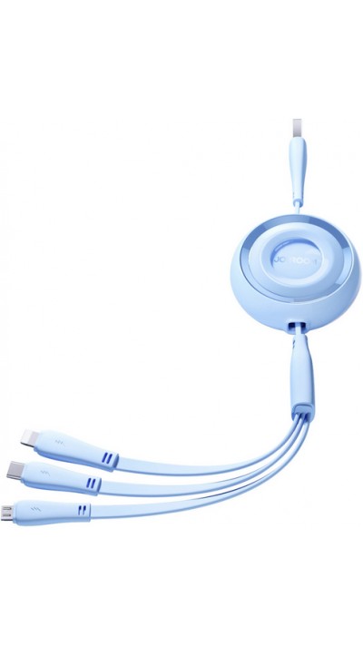 Joyroom 3 en 1 câble rétractable 1m USB-A vers USB-C + Lightning + microUSB - Bleu