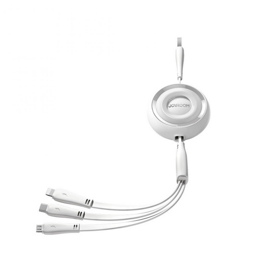 Joyroom 3 in 1 einziehbares Kabel 1m USB-A auf USB-C + Lightning + microUSB - Violett