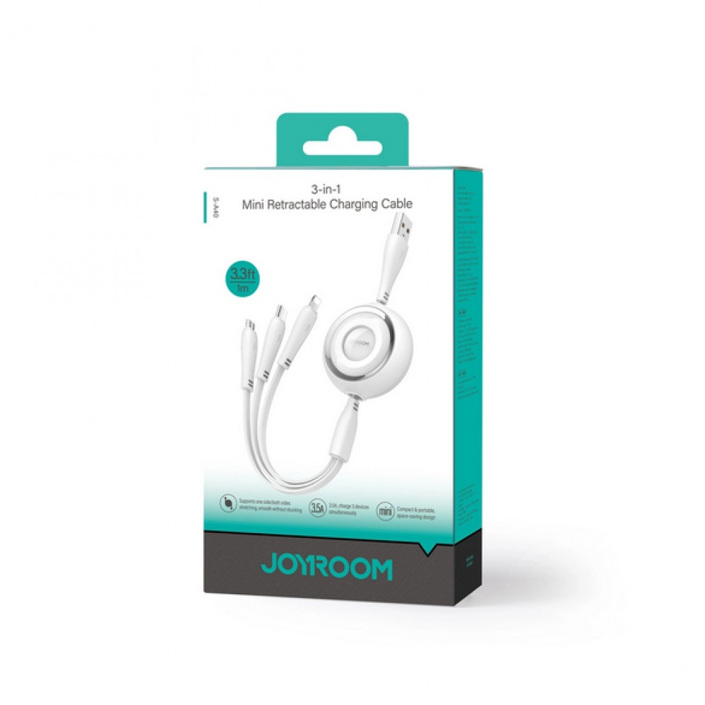 Joyroom 3 in 1 einziehbares Kabel 1m USB-A auf USB-C + Lightning + microUSB - Violett