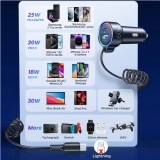 Joyroom 3in1 Zigarettenanzünder Adapter 60W Fast Charger mit integriertem USB-C Kabel & USB-C + USB-A QC3.0 Anschluss