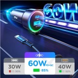 Joyroom 3in1 Zigarettenanzünder Adapter 60W Fast Charger mit integriertem USB-C Kabel & USB-C + USB-A QC3.0 Anschluss