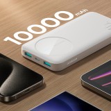 Joyroom Powerbank 3 en 1 avec capacit&eacute; de 10000mAh clean Design 2x USB-A 2.4 & 1x USB-C (In+Out) - Blanc