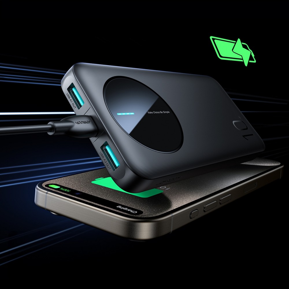 Joyroom 3 in 1 Powerbank mit 10000mAh Kapazit&auml;t clean Design 2x USB-A 2.4 & 1x USB-C (In+Out) - Schwarz