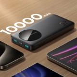Joyroom 3 in 1 Powerbank mit 10000mAh Kapazit&auml;t clean Design 2x USB-A 2.4 & 1x USB-C (In+Out) - Schwarz