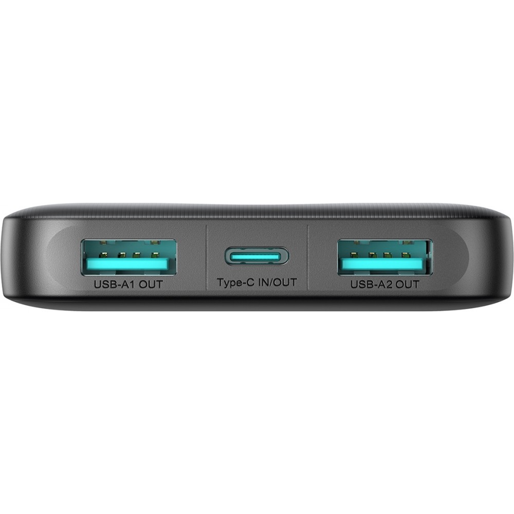 Joyroom 3 in 1 Powerbank mit 10000mAh Kapazit&auml;t clean Design 2x USB-A 2.4 & 1x USB-C (In+Out) - Schwarz