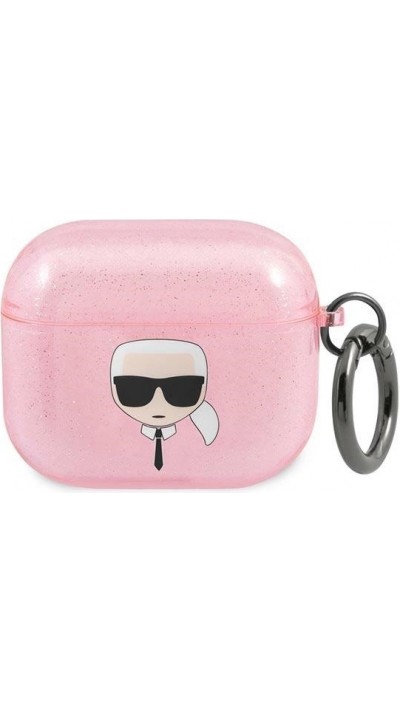 AirPods 3 Case Hülle - Karl Lagerfeld Glitzer Kopf von Karl - Rosa