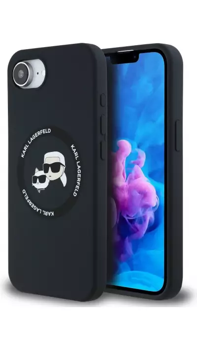 iPhone 16e Case H&uuml;lle - Karl Lagerfeld Choupette Silikon Soft Touch mit MagSafe - Schwarz