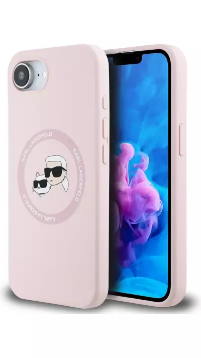 iPhone 16e Case H&uuml;lle - Karl Lagerfeld Choupette Silikon Soft Touch mit MagSafe - Rosa