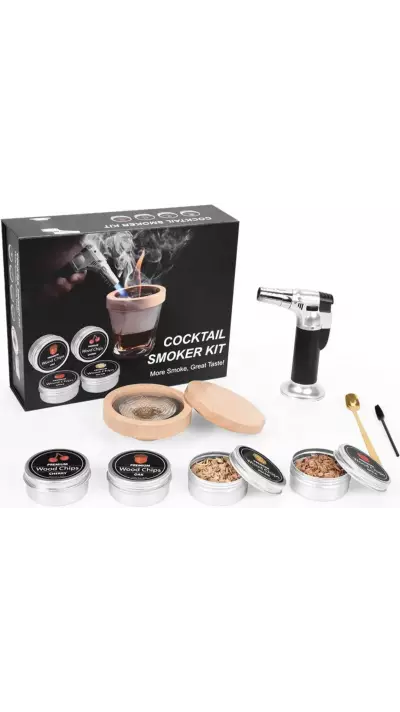 Kit fumoir cocktail avec brûleur premium wood bois fumé pour smoker du whisky et du bourbon