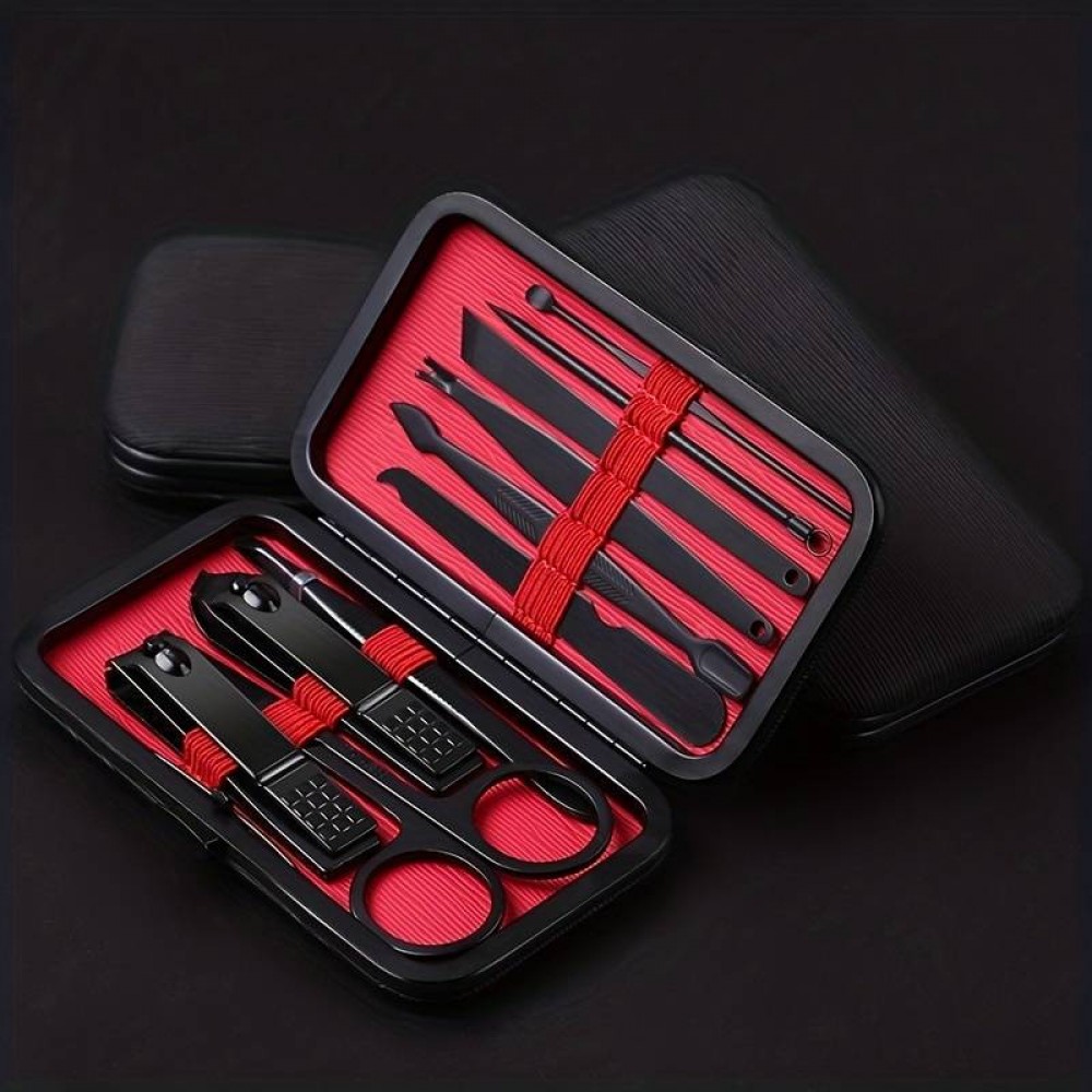 Professionelles 10-teiliges Maniküre- und Pediküre-Set mit tragbarem Reiseetui - Schwarz