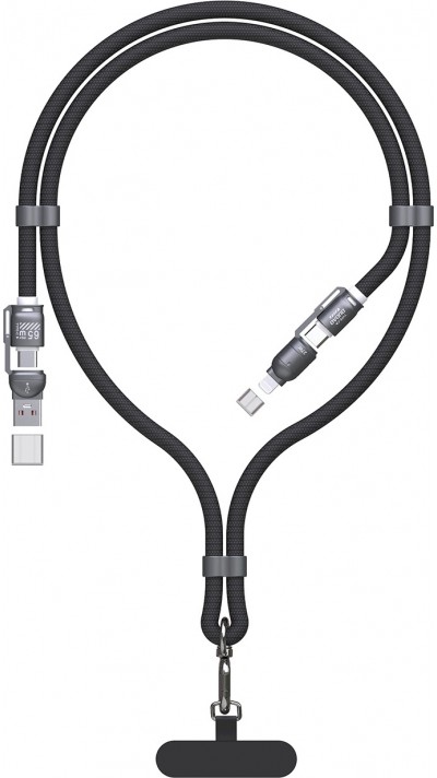 Dudao L20MAX 4-in-1 Kabelband USB-A / USB-C / Lightning PD QC 65W (1,5 m) - Schwarz