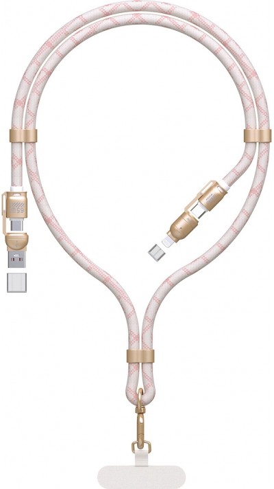 Dudao L20MAX 4-in-1 Kabelriemen USB-A / USB-C / Lightning PD QC 65W (1,5 m) - Rosa