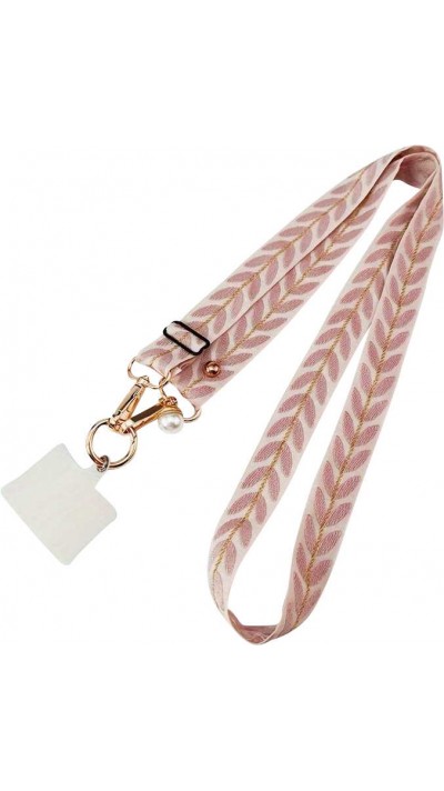 Eleganter, verstellbarer Universal-Telefonriemen aus Stoff mit falscher Perle - Rosa