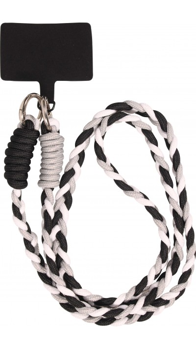 Lanière universelle pour smartphone cordon tressé tricolore en tissu élastique - Noir