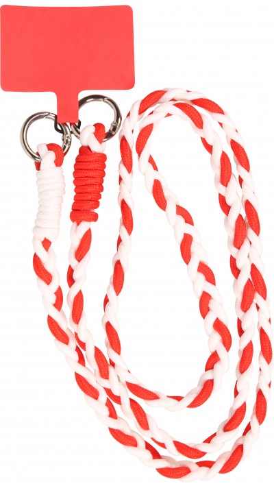 Lanière universelle pour smartphone cordon tressé tricolore en tissu élastique - Rouge