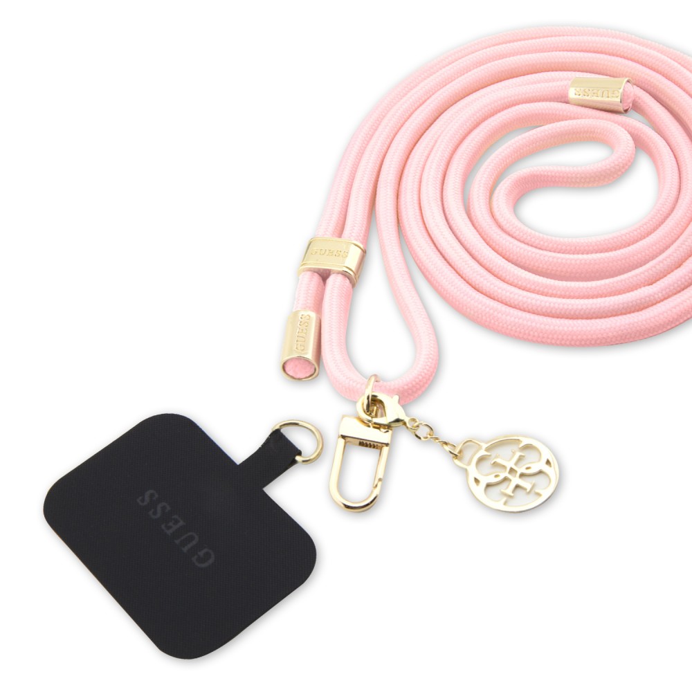 Guess Riemen/Umhängeband mit eingraviertem Logo und universellem goldenen Charm-Anhänger - Rosa