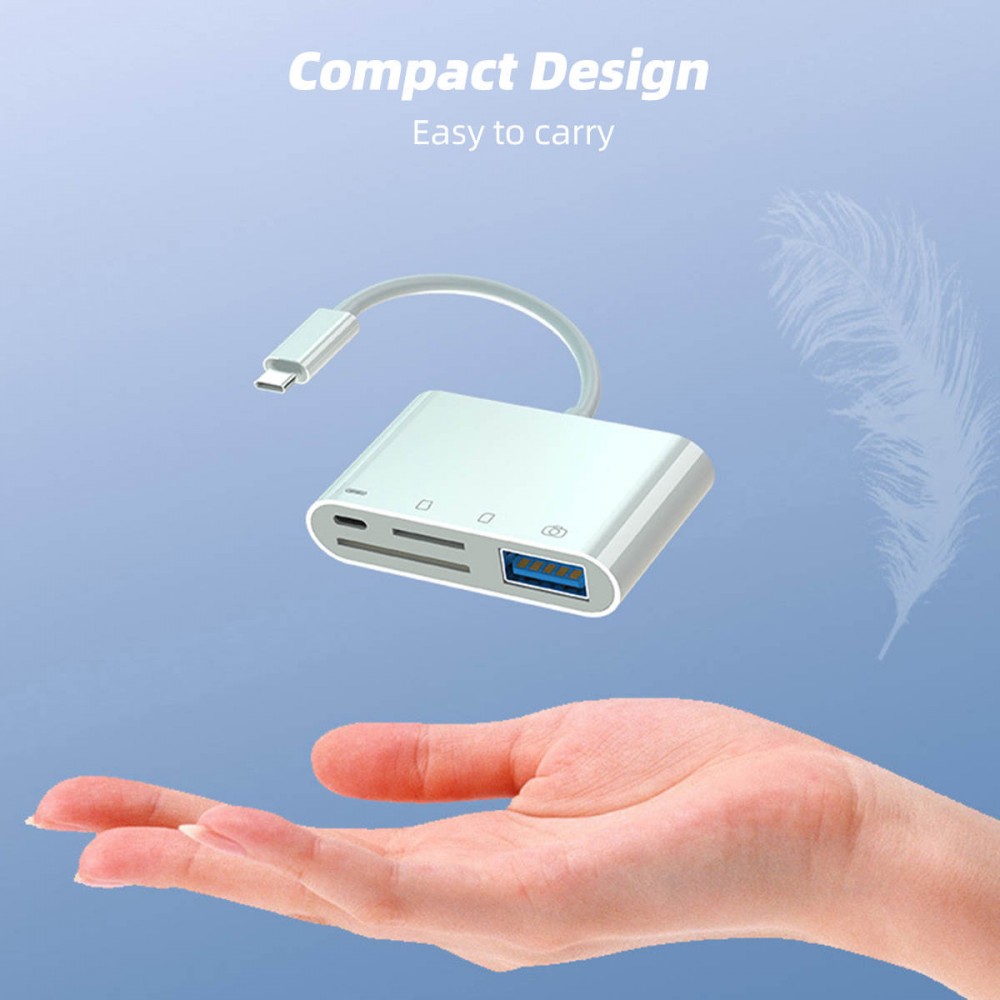 USB-C-Lesegerät für SD- & Micro-SD-Speicherkarten und USB (4 in 1) für MacBook & iPad - Weiss