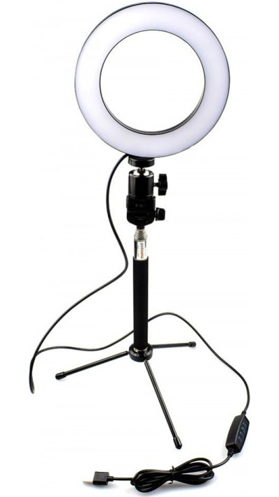 Höhenverstellbares LED Selfie Stativ für Unterwegs - inkl. Fernbedienung, 3 Weiss-Stufen (kalt - warm)