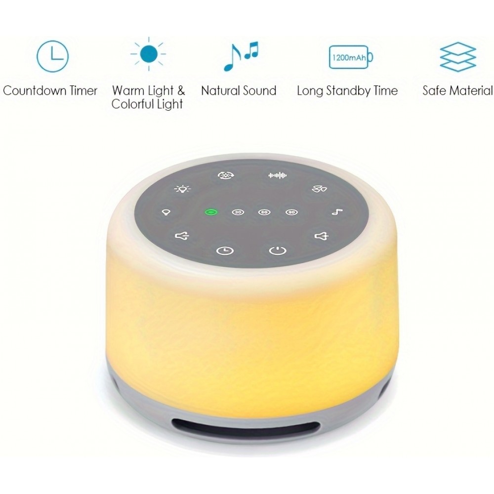 Machine &agrave; bruit blanc rechargeable avec lumi&egrave;res color&eacute;es (24 sons apaisants et minuterie) pour enfants et adultes
