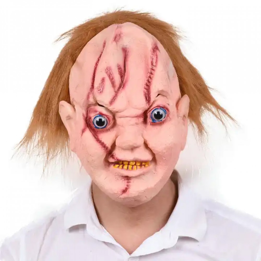 Gruselige Halloween-Maske mit integrierter Perücke und Glubschaugen