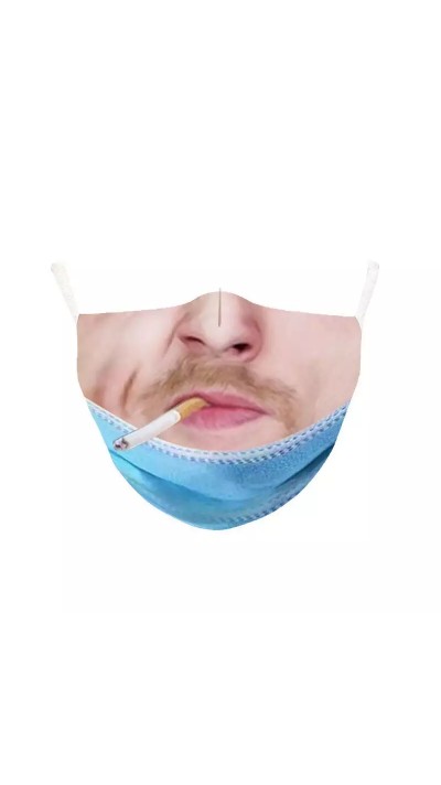 Lustige Verkleidungsmaske aus Stoff für das Gesicht mit Zigarette im Mund